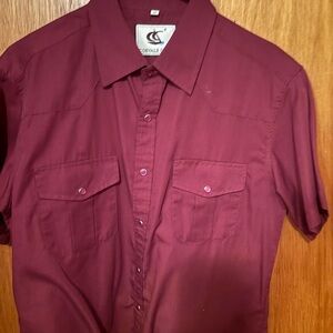 Men's Casual pearl snap Short-Sleeve Button-Down Shirt in Burgundy
